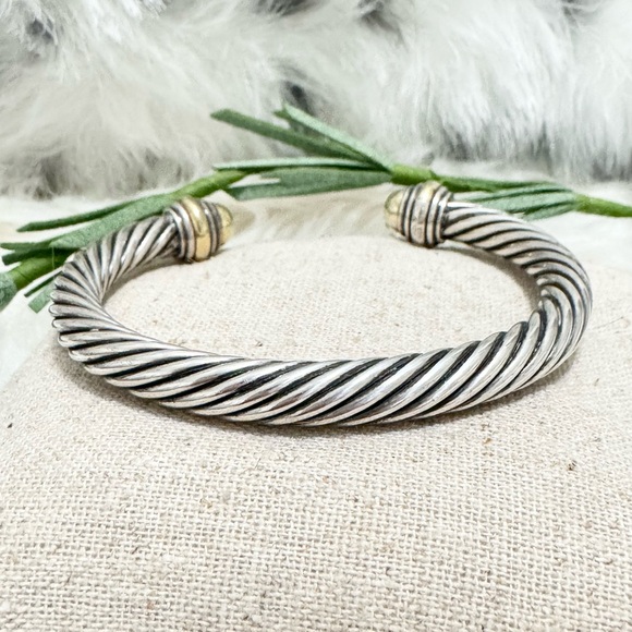 David Yurman 7mm 14K Gold Dome .925 Cable Cuff Bracelet Sz M - Picture 5 of 8